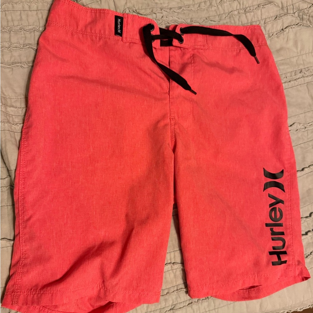 Hurley Neon Coral Swim Trunks with Drawstring Waist